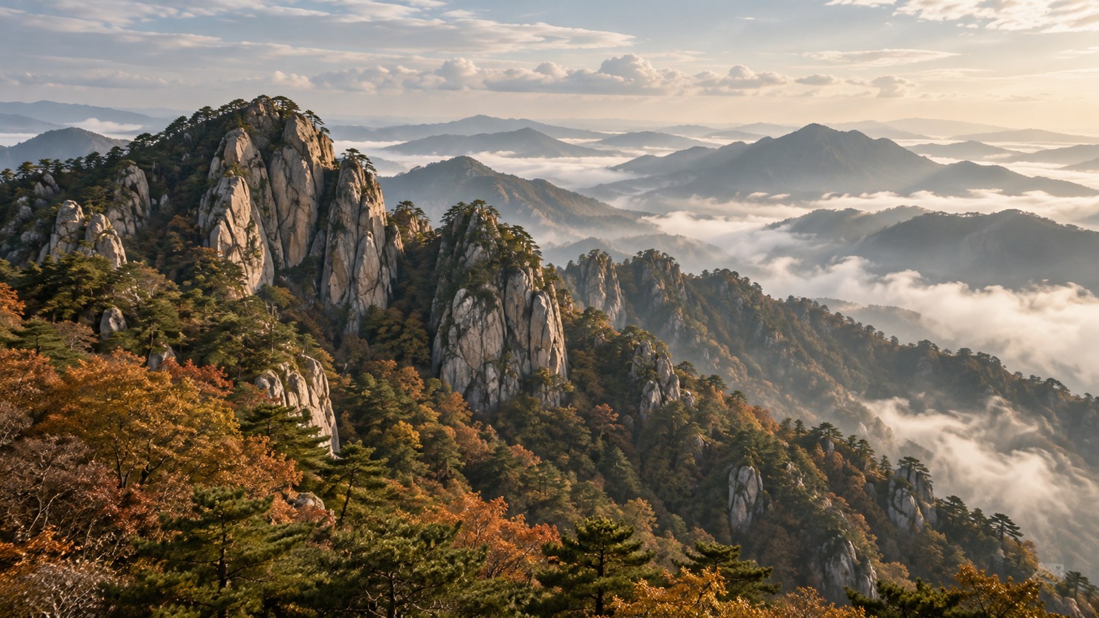 대둔산의 분위기를 재해석한 암봉과 산 능선 · AI 창작